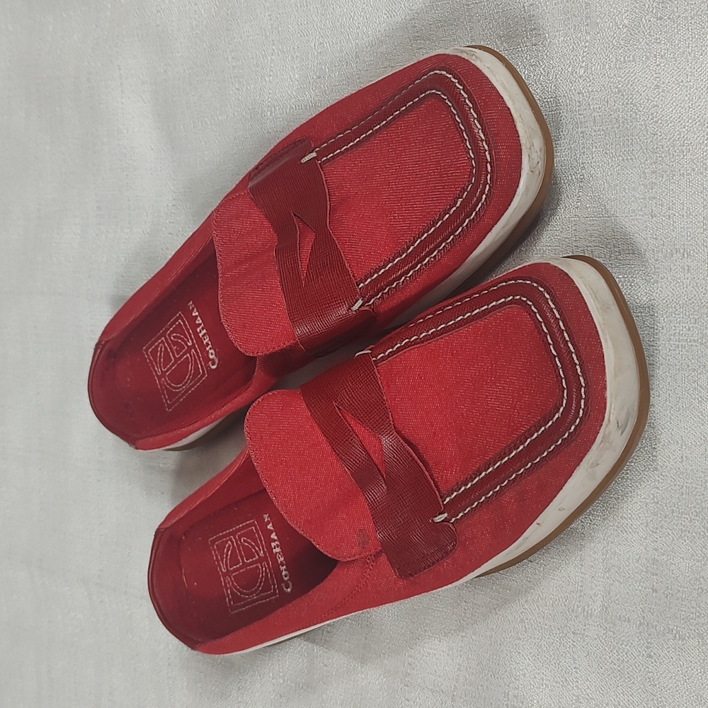 Cole Haan Bright Red Slip On Mules Closed Square Toe Open Heel Size 9AA